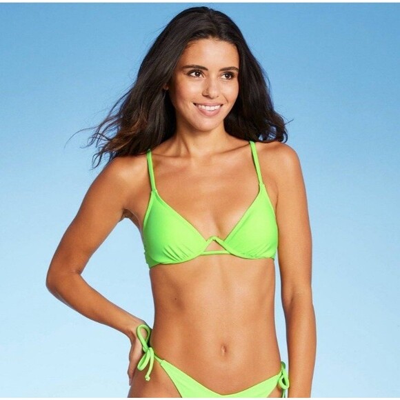 Xhilaration Juniors Lime Green Inverted V Front Underwire Bikini Top S 0-2 NEW! - Picture 2 of 11